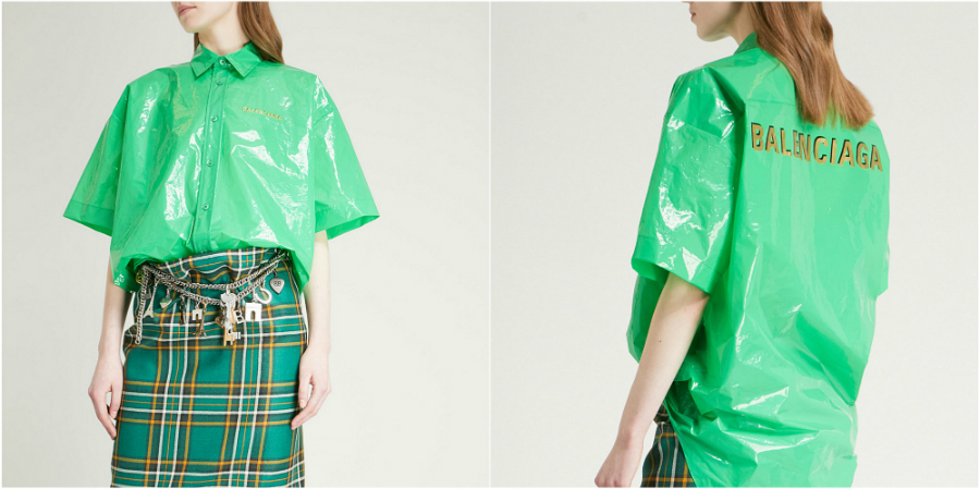 Voor 730 euro is deze felgroene plastic Balenciaga-blouse van jou - NSMBL
