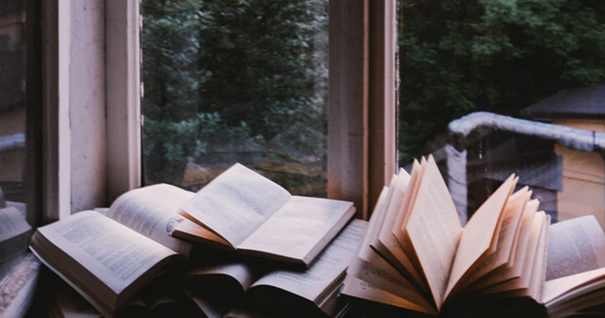 boeken in een raam