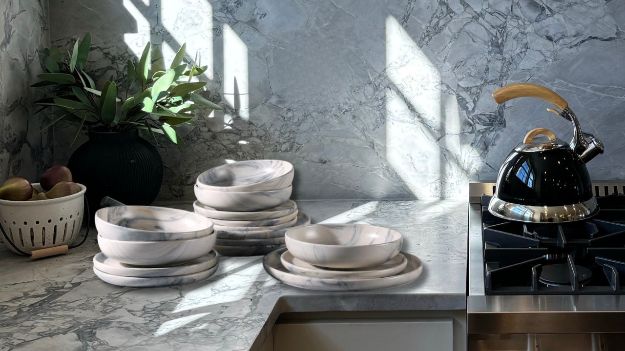 keuken pinterestplaatje action bordenset serviesset marmerlook
