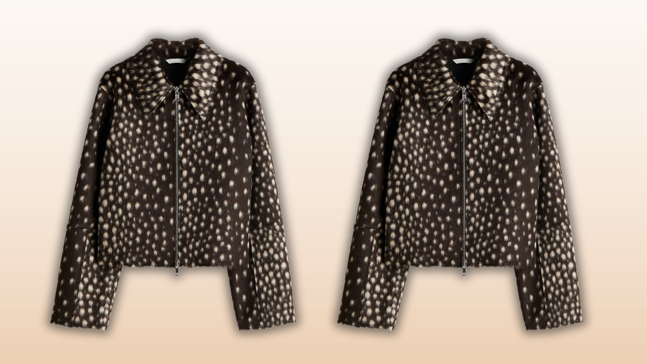 hertenprint bambi-print jas viral h&m