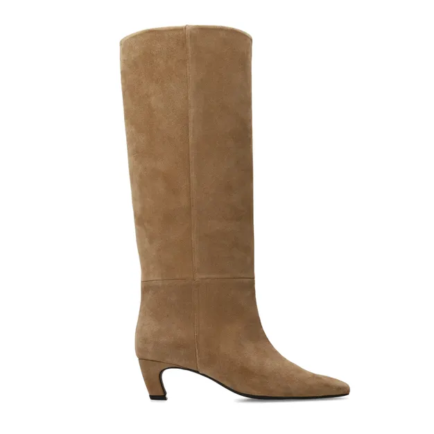 Beige hoge suède laarzen met hak