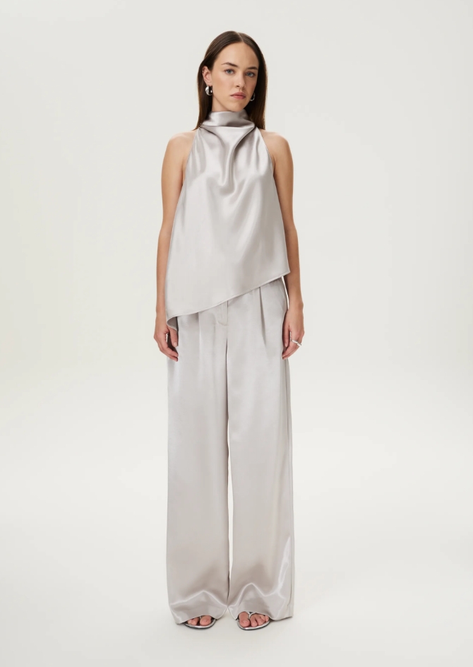 Satijnen wide leg plooibroek